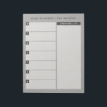 Bloc-notes du planificateur de repas | Gris<br><div class="desc">Personnalisez ce bloc-notes avec votre titre de préférence pour créer un planificateur de repas hebdomadaire personnalisé ou un planificateur de projet. Un design gris présente un design moderne et simple avec beaucoup d'espace pour écrire. Les espaces pour chaque jour de la semaine vous permettent de planifier vos repas et votre...</div>