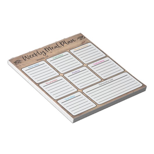 Bloc-notes du planificateur de repas hebdomadaire (Incliné)