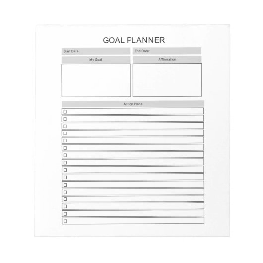 Bloc-notes du planificateur d'objectifs (Devant)