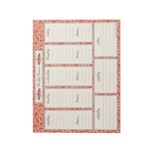 Bloc-notes du planificateur hebdomadaire avec menu (Tourné)