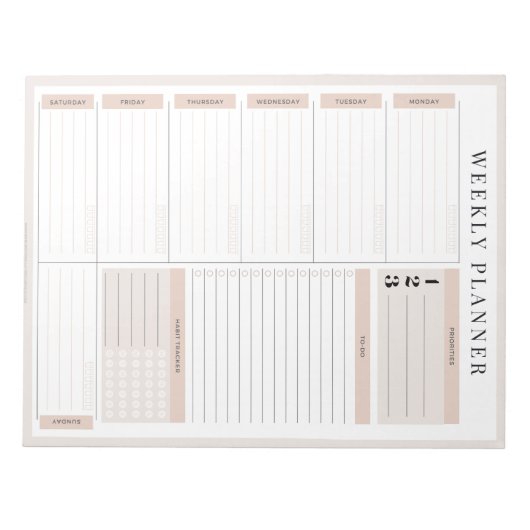 Bloc-notes du planificateur hebdomadaire rose (Devant)
