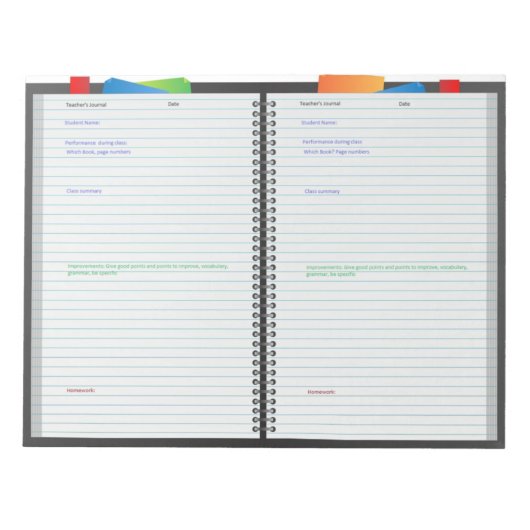 Bloc-notes du professeur pour suivre les élèves en (Devant)
