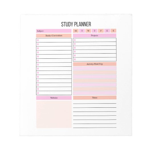 Bloc-notes du programme d'études (Devant)