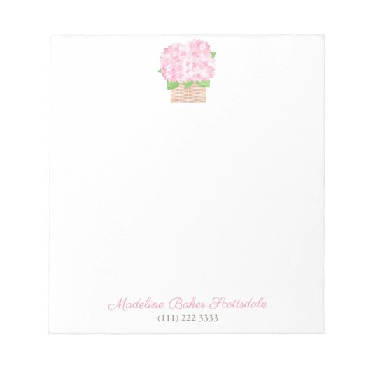 Bloc-notes élégant aquarelle Hydrangea rose pour f (Devant)