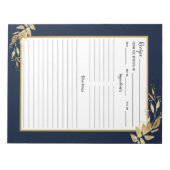 Bloc-notes élégant Marine Blue Gold Foliage Recett (Devant)