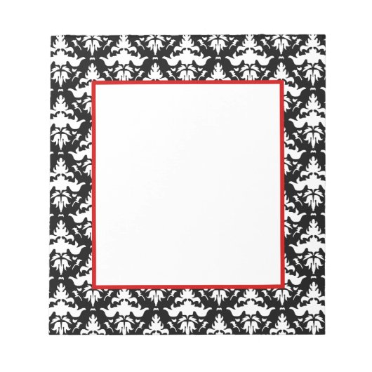 Bloc-notes élégant rouge et noir Damask (Devant)