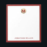 Bloc-notes en or brossé rouge<br><div class="desc">Améliorez votre jeu de prise de notes avec ce luxueux bloc-notes personnalisé avec un monogramme d'or métallique brossé initial en haut et votre nom en typographie classique en bas, élégamment encadré en garniture rouge. Idéal pour faire la recherche d'idées, prendre des notes ou faire des listes, ce bloc-notes est un...</div>