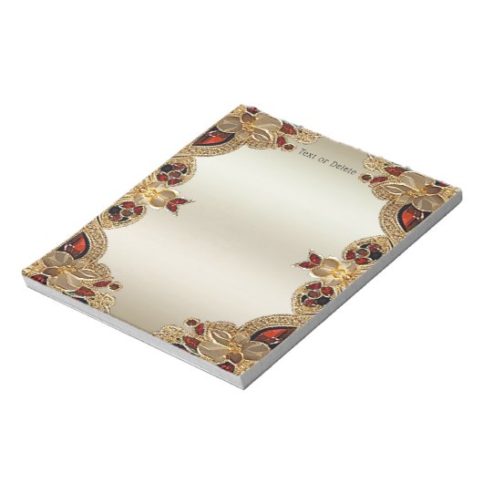 Bloc-notes en pierre rouge à fleurs dorées (Tourné)