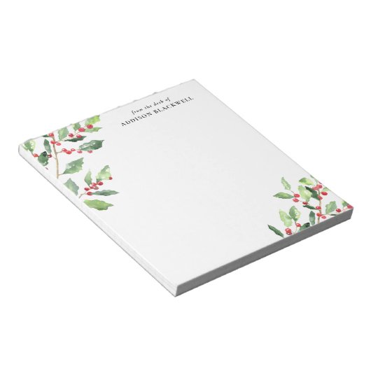 Bloc-notes en teinte d'aquarelle de Noël avec nom (Incliné)