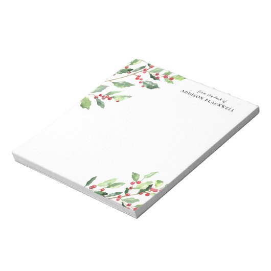 Bloc-notes en teinte d'aquarelle de Noël avec nom (Tourné)