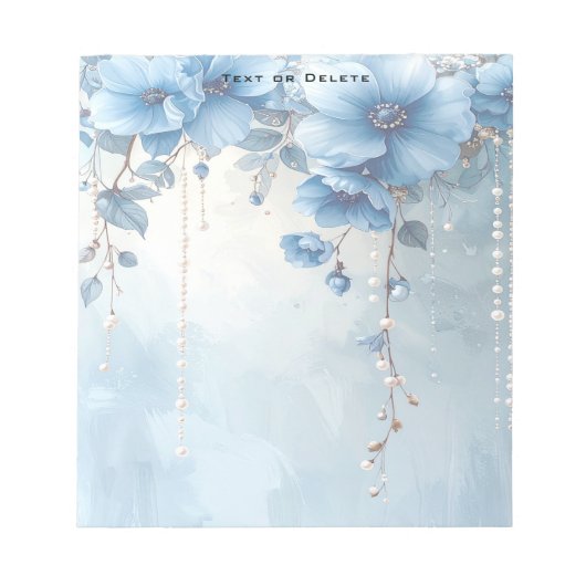 Bloc-notes Fleurs Bleues et Perles (Devant)