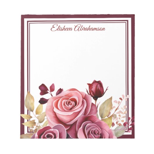 Bloc-notes Fleurs Boho Roses Violettes (Devant)