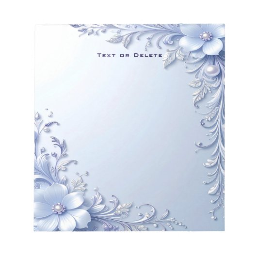 Bloc-notes Fleurs Ornées Bleues avec Perles (Devant)
