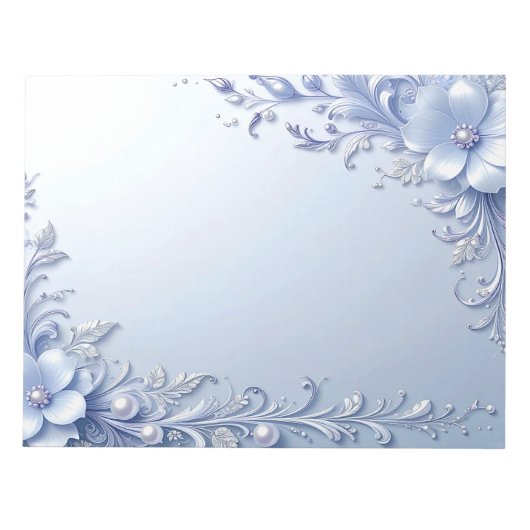 Bloc-notes Fleurs Ornementales Bleues avec Perles (Devant)