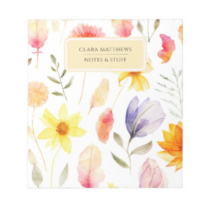 Bloc-notes floral personnalisé   Nom personnalisé