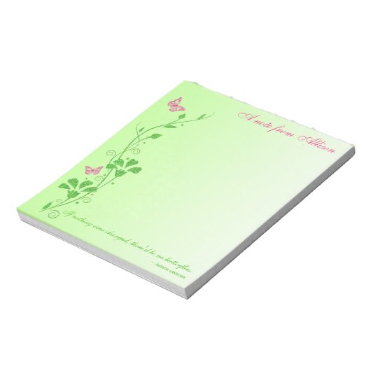 Bloc-notes floral rose et vert papillon (Tourné)
