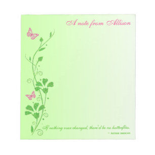Bloc-notes floral rose et vert papillon
