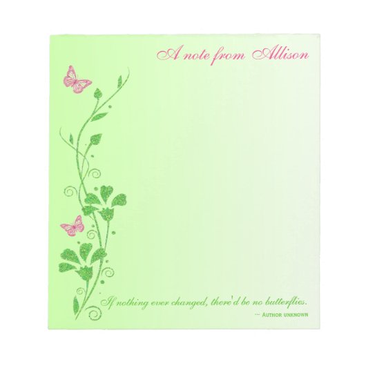 Bloc-notes floral rose et vert papillon (Devant)