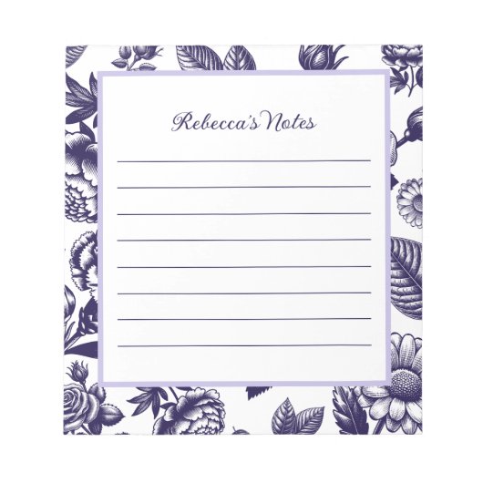Bloc-notes floral vintage bleu marine (Devant)