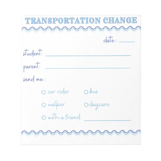 Bloc-notes Fun Blue Transportation Change (Devant)