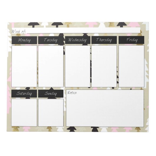 Bloc-notes hebdomadaire Chic Pink & Gold Tree Moti (Devant)