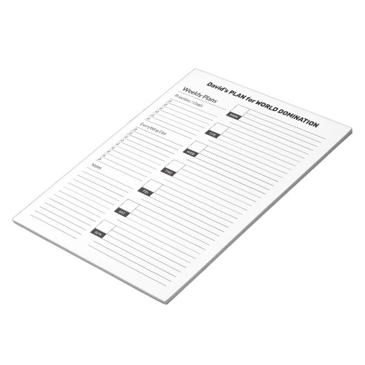 Bloc-notes hebdomadaire Lundi simple et fonctionne (Incliné)