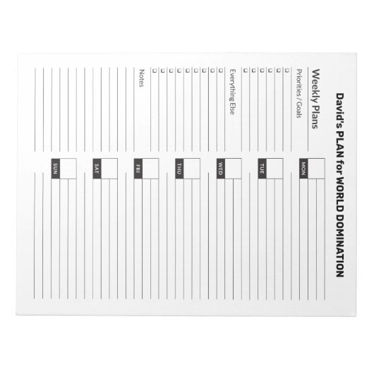 Bloc-notes hebdomadaire Lundi simple et fonctionne (Devant)