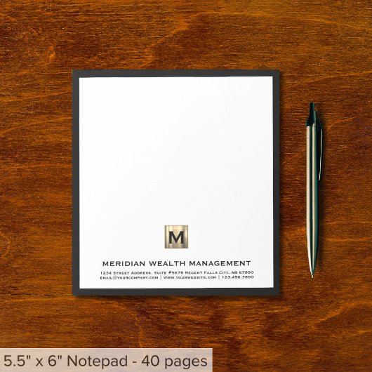 Bloc-notes initial élégant au monogramme or