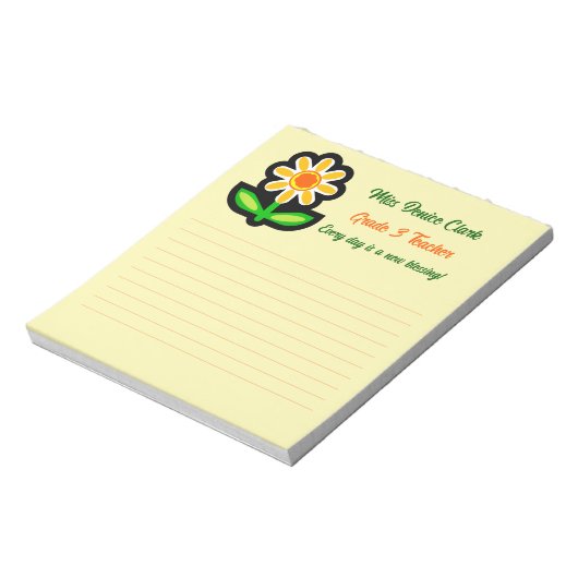 Bloc-notes jaune enseignant avec fleurs jaunes (Tourné)