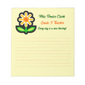 Bloc-notes jaune enseignant avec fleurs jaunes (Devant)