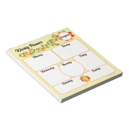 Bloc-notes Jaune hebdomadaire de Planner avec fleu (Incliné)