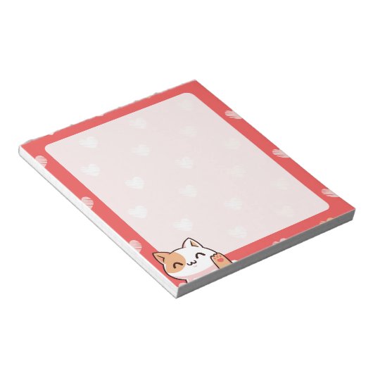 Bloc-notes Kawaii Chat et Coeurs (Incliné)