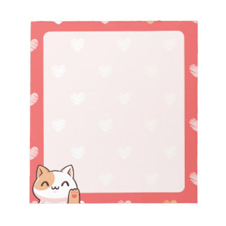 Bloc-notes Kawaii Chat et Coeurs