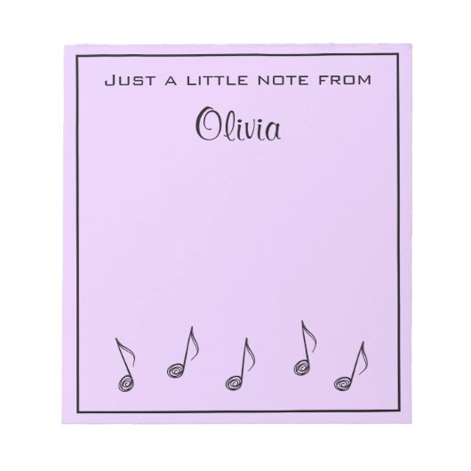 Bloc-notes lavande avec notes de musique personnal (Devant)