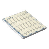 Bloc-notes mensuel à carreaux bleus et crème (Incliné)