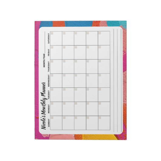 Bloc-notes mensuel Abstrait multicolore (Tourné)