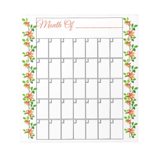 Bloc-notes mensuel Fleur Orange (Devant)