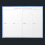 Bloc-notes minimaliste, moderne et hebdomadaire |B<br><div class="desc">Planificateur hebdomadaire moderne minimaliste | Planifiez et planifiez votre semaine avec ce planificateur hebdomadaire moderne et minimaliste. Il dispose d'un cadre bleu qui encadre toute la semaine. Ce planificateur hebdomadaire de conception minimale sera parfait comme un cadeau pour vous-même ou n'importe qui. Personnalisez en utilisant les champs fournis et utilisez...</div>