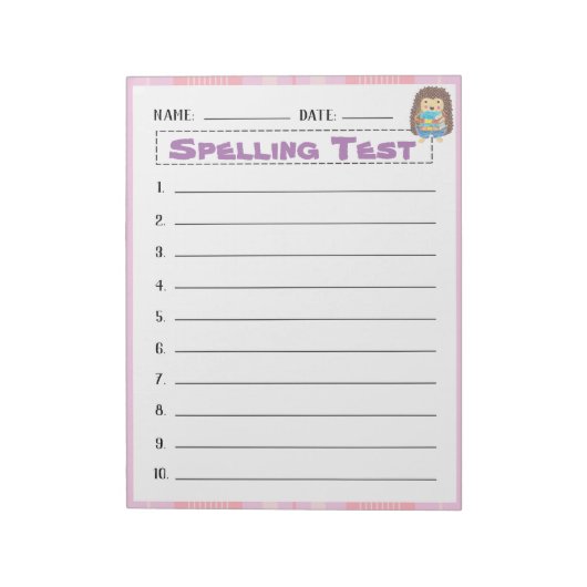 Bloc-notes modèle de test d'orthographe à l'école (Tourné)
