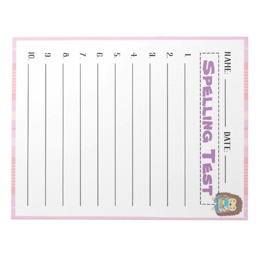 Bloc-notes modèle de test d'orthographe à l'école  (Devant)