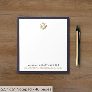 Bloc-notes moderne Marine et Gold Business avec lo