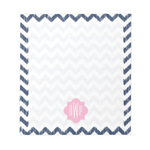 Bloc-notes monogrammé à motif chevron ikat bleu