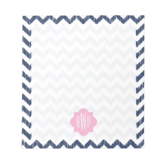 Bloc-notes monogrammé à motif chevron ikat bleu (Devant)