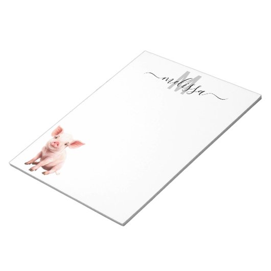 Bloc-notes monogrammé aquarelle bébé cochon mignon (Incliné)