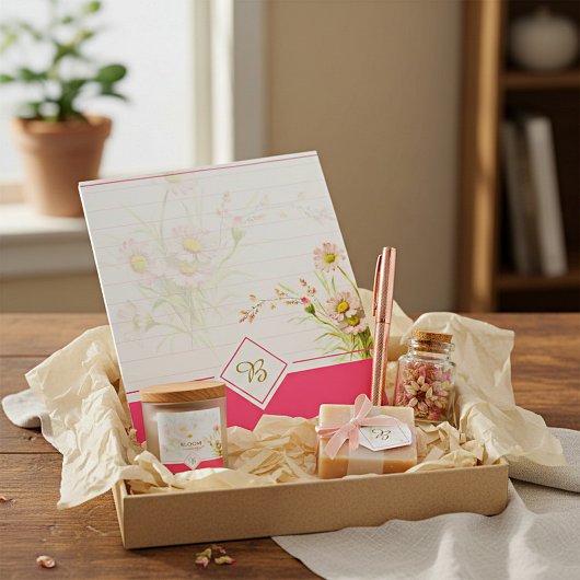 Bloc-notes monogrammé aux pâquerettes roses