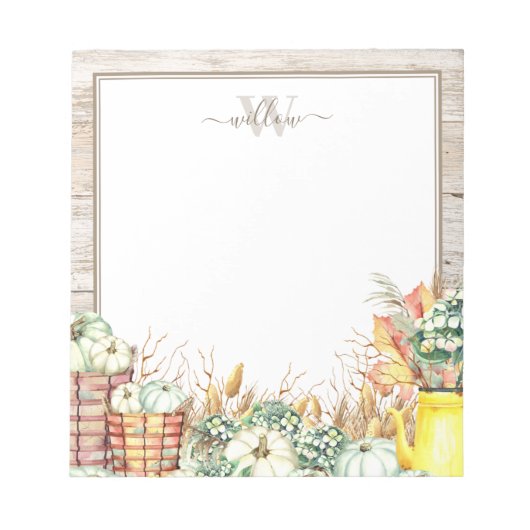 Bloc-notes monogramme de récolte d'automne (Devant)