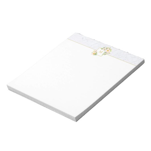Bloc-notes monogramme élégant en marbre floral chi (Tourné)