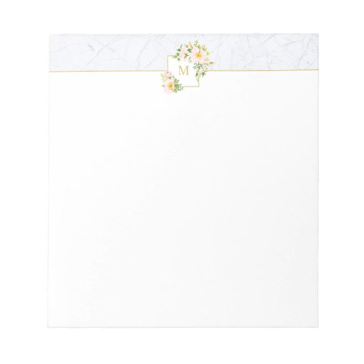Bloc-notes monogramme élégant en marbre floral chi (Devant)