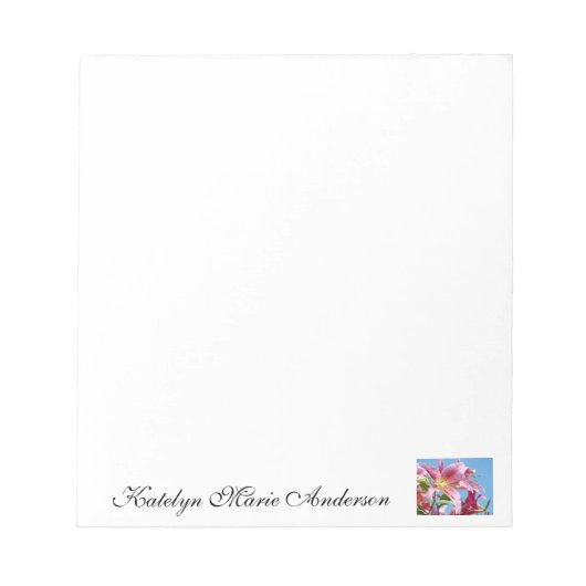 Bloc-notes Monogramme Votre Nom Fleurs de Lys Rose (Devant)