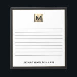 Bloc-notes monographique personnalisé<br><div class="desc">Gardez vos notes organisées et élégantes grâce à ce bloc-notes personnalisé doté d'un monogramme original noir et or élégant. Avec un grand nombre de pages alignées, ce bloc-notes est parfait pour noter des idées, prendre des notes ou faire des listes de choses à faire. La typographie de bloc classique et...</div>